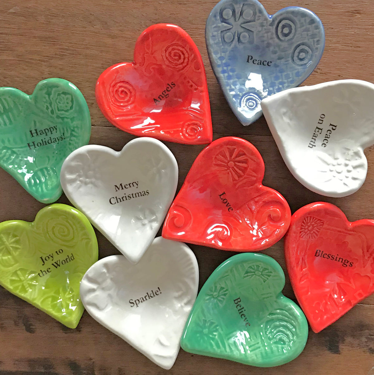 Giving Hearts - Collection of 10 - "Christmas" - Bright Colors