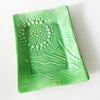 Handmade ceramic tray Lorraine Oerth Floral Fantasy Design in green glaze.