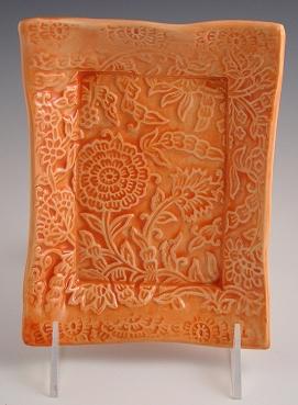 Orange Tray handmade by Lorraine Oerth in Floral Dance Pattern.