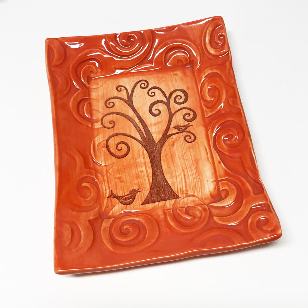 Tray Tree of Life Coral Glaze by Lorraine Oerth